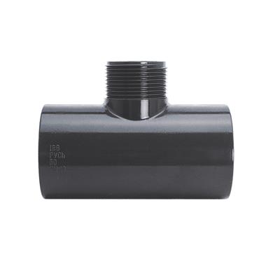 T-Stück 90° reduziert PVC grau Klebemuffe-Außengewinde 50-G=1 1/2" BSP PN10